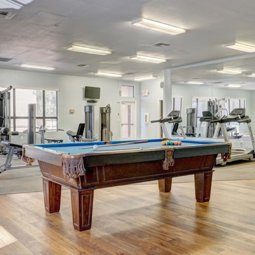 a pool table in a room
